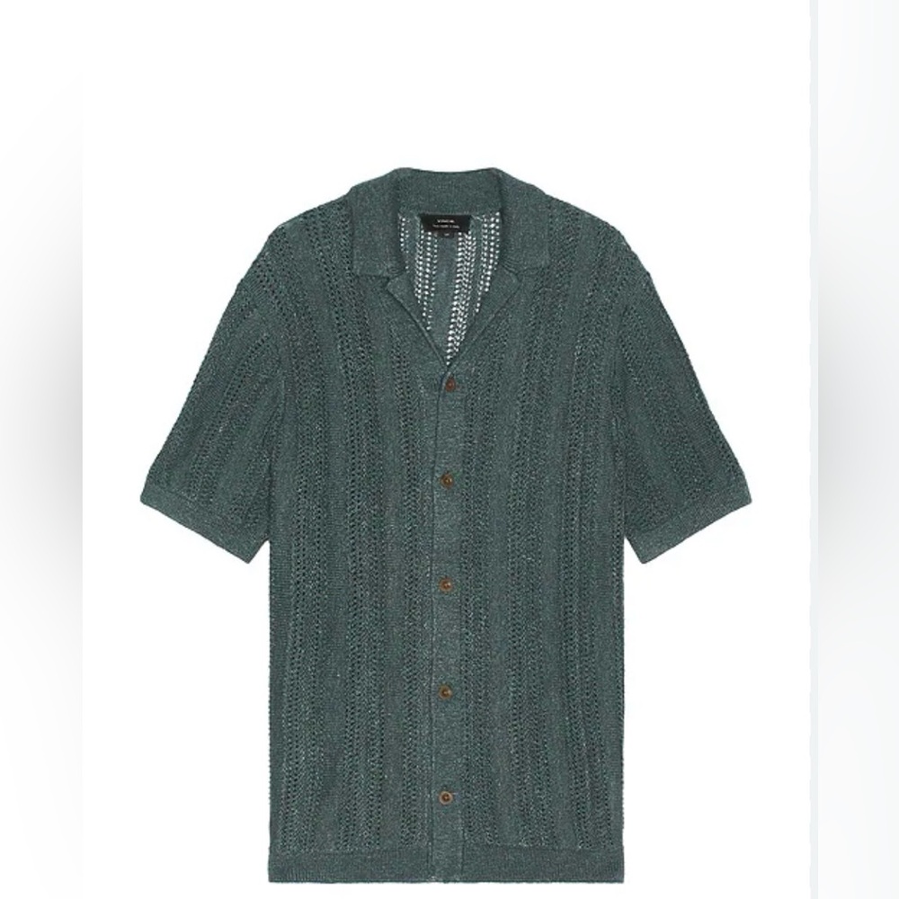 Vince Cabana Knit Shirt Linen Cotton Open Knit Resort Button Up Large